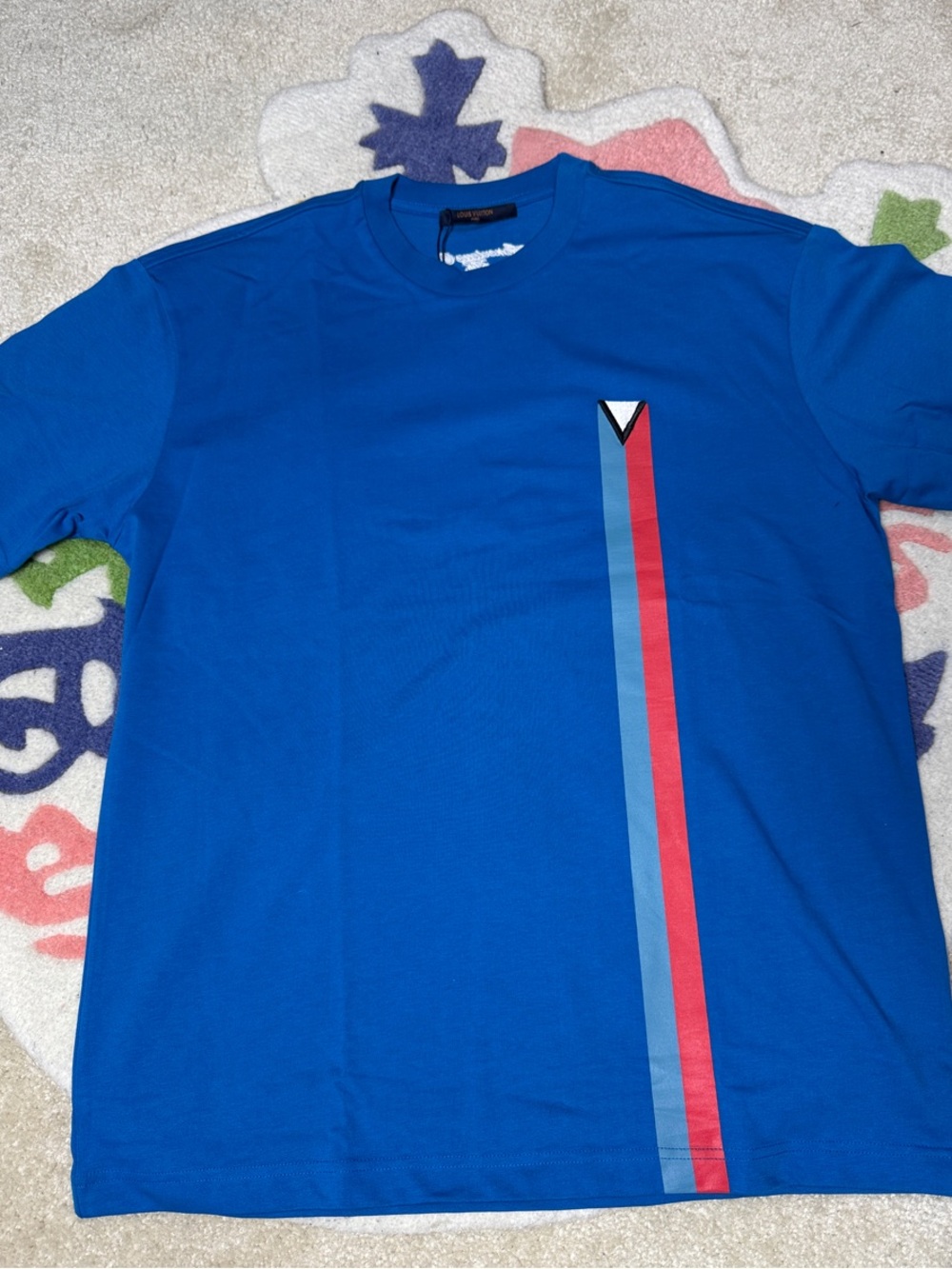 Louis Vuitton Royal Blue Short Sleeve Tee with Red and Light Blue Stripe